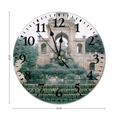 yanfind Fashion PVC Wall Clock Aged Arch Architecture Art Barcelona Catalonia Citadel City Construction Daytime Decorative Mute Suitable Kitchen Bedroom Decorate Living Room