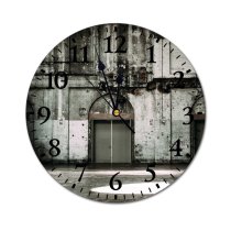 yanfind Fashion PVC Wall Clock Abandoned Aged Architecture Brick Wall Broken Building Bw Cement Concrete Corrosion Crack Mute Suitable Kitchen Bedroom Decorate Living Room