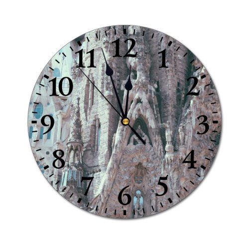 yanfind Fashion PVC Wall Clock Aged Ancient Architecture Art Attract Barcelona Basilica Carve Cathedral Catholic Church City Mute Suitable Kitchen Bedroom Decorate Living Room