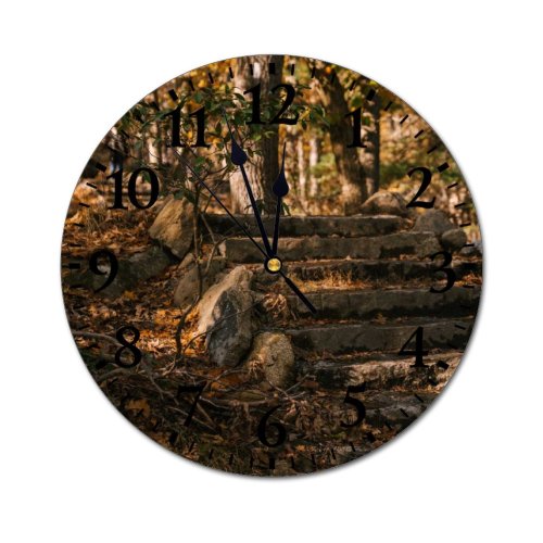 yanfind Fashion PVC Wall Clock Architecture Autumn Calm Countryside Deciduous Fall Flora Foliage Footpath Forest Mute Suitable Kitchen Bedroom Decorate Living Room