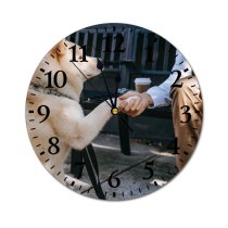 yanfind Fashion PVC Wall Clock Adorable Affection Akita Inu Anonymous Bench Friend Bonding Casual Crop Mute Suitable Kitchen Bedroom Decorate Living Room