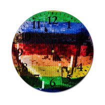 yanfind Fashion PVC Wall Clock Art Texture Abstract Flag Design Fabric Country Wear Wool Handmade Coloring Yarn Mute Suitable Kitchen Bedroom Decorate Living Room
