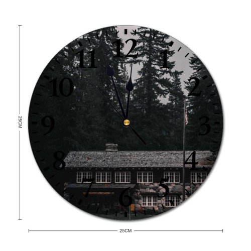 yanfind Fashion PVC Wall Clock Architecture Atmosphere Breathtaking Building Chimney Cloudy Coniferous Construction Evening Evergreen Exterior Facade Mute Suitable Kitchen Bedroom Decorate Living Room
