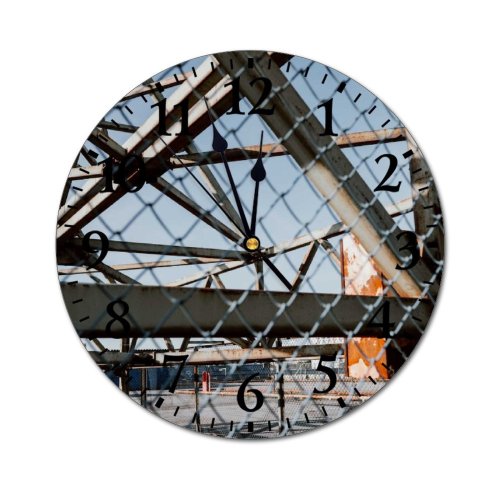 yanfind Fashion PVC Wall Clock Architecture Fence Cage Net Iron Abandoned Safety Wire Security Danger Mute Suitable Kitchen Bedroom Decorate Living Room