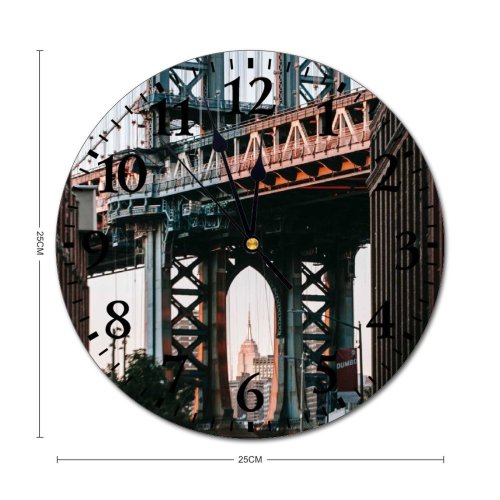 yanfind Fashion PVC Wall Clock Aged America Arch Architecture Brick Brooklyn Building Center City Column Complex Mute Suitable Kitchen Bedroom Decorate Living Room
