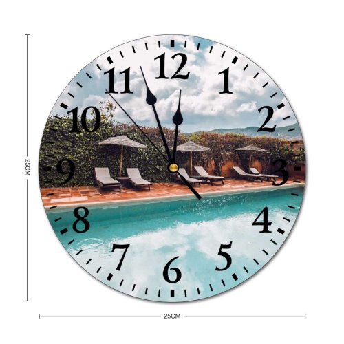 yanfind Fashion PVC Wall Clock Bath Sky Calm Chill Deckchair Dream Fence Idyllic Leisure Mute Suitable Kitchen Bedroom Decorate Living Room