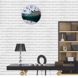 yanfind Fashion PVC Wall Clock Aqua Boat Calm Canal Channel Cloud Cloudy Embankment Fishing Flow Gloomy Lake Mute Suitable Kitchen Bedroom Decorate Living Room