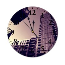 yanfind Fashion PVC Wall Clock Architectural Design Architecture Buildings Futuristic Glass Items Panels High Shot Mute Suitable Kitchen Bedroom Decorate Living Room