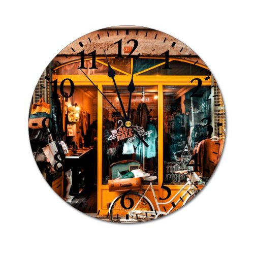 yanfind Fashion PVC Wall Clock Architecture Bicycle Bike Building Center City Classic Cloth Construction Decor Decoration Mute Suitable Kitchen Bedroom Decorate Living Room