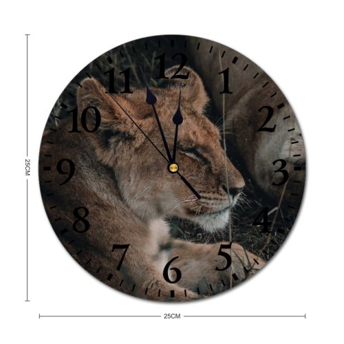 yanfind Fashion PVC Wall Clock Big Fur Cat Wild Hunter Danger Lioness Cub Carnivore Panthera Mute Suitable Kitchen Bedroom Decorate Living Room