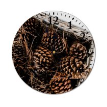 yanfind Fashion PVC Wall Clock Arrangement Assorted Basket Bunch Cone Coniferous Container Detail Dried Fir From Mute Suitable Kitchen Bedroom Decorate Living Room