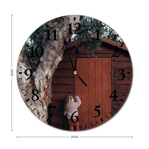 yanfind Fashion PVC Wall Clock Bark Branch Building Calm Casual Child Curious Design Door Entrance Estate Exterior Mute Suitable Kitchen Bedroom Decorate Living Room