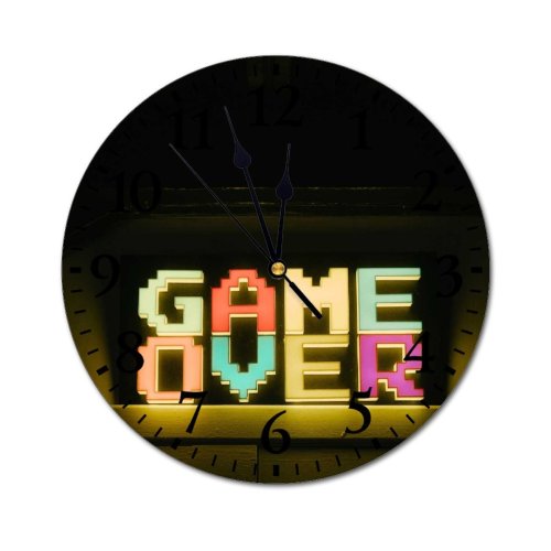 yanfind Fashion PVC Wall Clock 80s 90'S 90s Amusement Arcade Claw Game Conceptual Space Design End Exit Mute Suitable Kitchen Bedroom Decorate Living Room