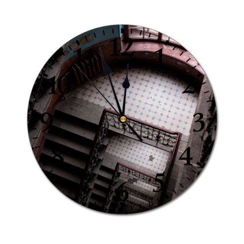 yanfind Fashion PVC Wall Clock Aged Architecture Banister Chess Space Damaged Light Flight Stairs From Above Handrail Mute Suitable Kitchen Bedroom Decorate Living Room