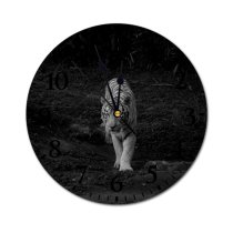 yanfind Fashion PVC Wall Clock Attentive Bw Carnivore Chordate Concentrate Danger Dangerous Dark Evening Fauna Felidae Focus Mute Suitable Kitchen Bedroom Decorate Living Room