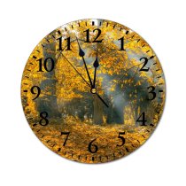 yanfind Fashion PVC Wall Clock Autumn Leaves Branch Colorful Countryside Daylight Fall Forest Golden Ground Growth Landscape Mute Suitable Kitchen Bedroom Decorate Living Room