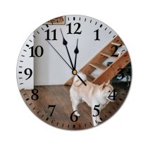 yanfind Fashion PVC Wall Clock Adorable Akita Inu Apartment Attentive Blurred Calm Creature Curious Cute Daylight Mute Suitable Kitchen Bedroom Decorate Living Room