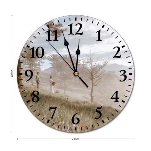 yanfind Fashion PVC Wall Clock Bride Calm Celebrate Ceremony Cloudy Couple Distance Dress Early Elegant Engagement Mute Suitable Kitchen Bedroom Decorate Living Room