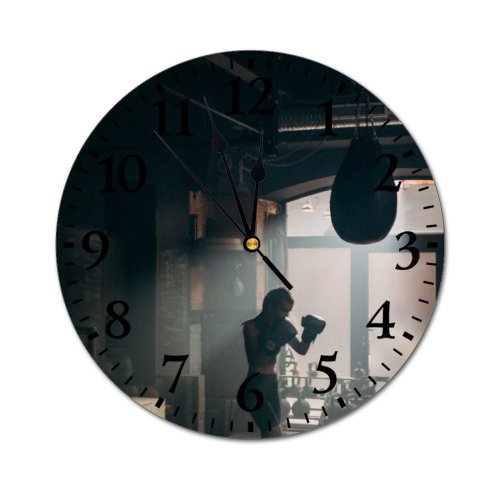 yanfind Fashion PVC Wall Clock Battle Boxer Boxing Combat Competition Gloves Female Fight Fighter Force Kicking Punch Mute Suitable Kitchen Bedroom Decorate Living Room