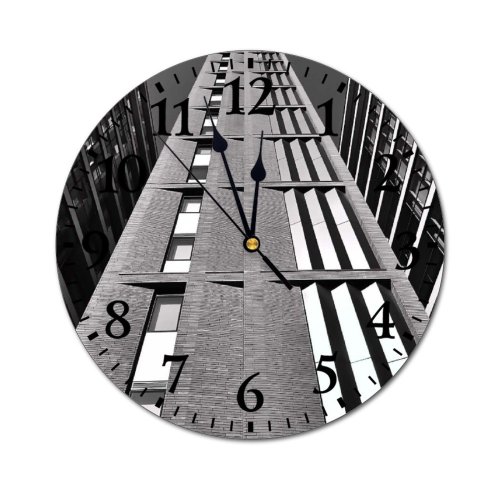 yanfind Fashion PVC Wall Clock Architecture Buildings City Futuristic Glass Items Shot Sky Skyscrapers Mute Suitable Kitchen Bedroom Decorate Living Room