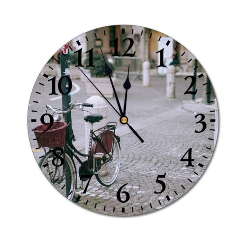 yanfind Fashion PVC Wall Clock Aged Ancient Architecture Asphalt Basket Bicycle Bike Building City Classic Construction Space Mute Suitable Kitchen Bedroom Decorate Living Room