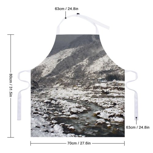 yanfind Custom aprons Mountains Peak Snow Himalayas River Town Village Houses Snowing Rocks Landscape white-style1 70×80cm