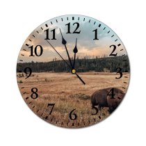 yanfind Fashion PVC Wall Clock Bovine Breathtaking Cloudy Coniferous Countryside Creature Eat Fauna Field Flora Forest Mute Suitable Kitchen Bedroom Decorate Living Room