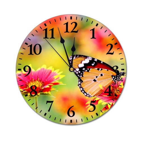 yanfind Fashion PVC Wall Clock Bloom Blooming Butterfly Delicate Desktop Flower Garden Flowers Focus Mute Suitable Kitchen Bedroom Decorate Living Room