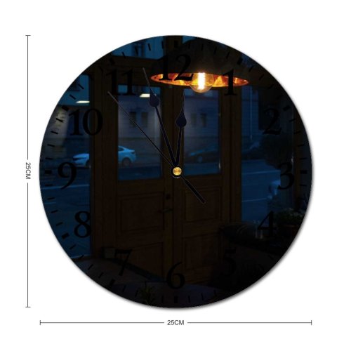 yanfind Fashion PVC Wall Clock Architecture Building Bulb Car City Creative Dark Darkness Design Door Dusk Entrance Mute Suitable Kitchen Bedroom Decorate Living Room