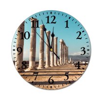 yanfind Fashion PVC Wall Clock Art Architecture Marble Outdoors Stone Religion Ancient Acropolis Parthenon Column Archaeology Mute Suitable Kitchen Bedroom Decorate Living Room