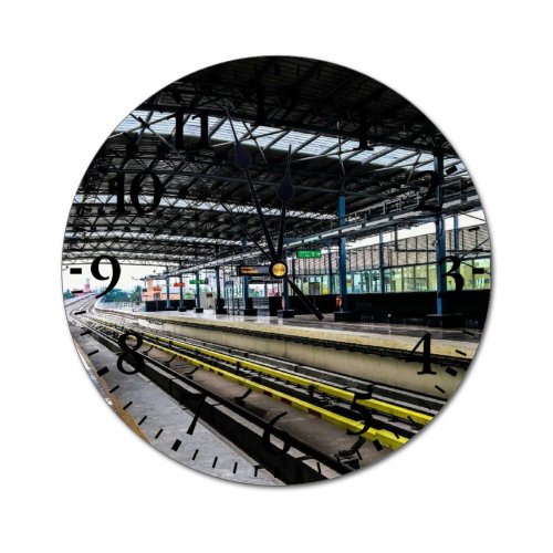yanfind Fashion PVC Wall Clock Locomotive Platform Public Transportation Railroad Railway Station Terminal Train Mute Suitable Kitchen Bedroom Decorate Living Room