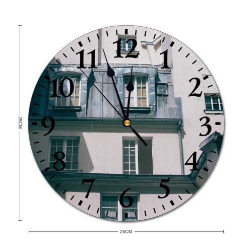yanfind Fashion PVC Wall Clock Accommodation Aged Apartment Architecture Brick Building City Construction Corner Daytime Design Detail Mute Suitable Kitchen Bedroom Decorate Living Room