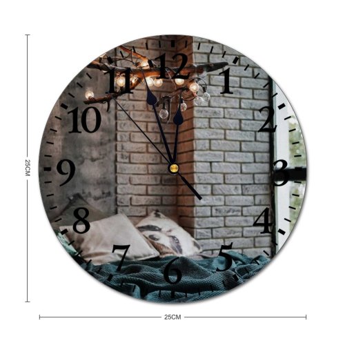 yanfind Fashion PVC Wall Clock Apartment Atmosphere Bed Blanket Branch Brick Wall Calm Comfort Cozy Cushion Decor Mute Suitable Kitchen Bedroom Decorate Living Room