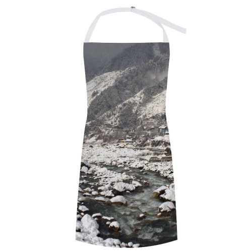 yanfind Custom aprons Mountains Peak Snow Himalayas River Town Village Houses Snowing Rocks Landscape white-style1 70×80cm