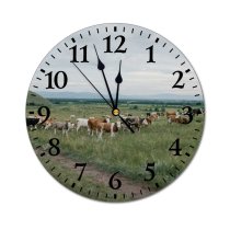 yanfind Fashion PVC Wall Clock Bovine Calm Cattle Cloudy Cow Creature Daytime Ecology Farm Flock Freedom Mute Suitable Kitchen Bedroom Decorate Living Room