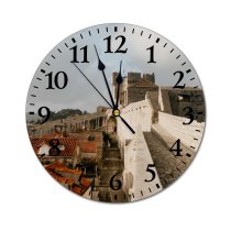 yanfind Fashion PVC Wall Clock Aged Architecture Attract Brick Building Castle City Classic Cloudy Cobblestone Construction Space Mute Suitable Kitchen Bedroom Decorate Living Room