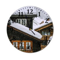 yanfind Fashion PVC Wall Clock Blizzard Calm Cloudy Cottage Countryside Daytime Dwell Estate Exterior Facade Frost Mute Suitable Kitchen Bedroom Decorate Living Room