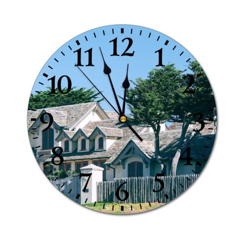 yanfind Fashion PVC Wall Clock Accommodation Aged Sky Building Bush Chimney Construction Cottage Countryside Detail Dwell Entrance Mute Suitable Kitchen Bedroom Decorate Living Room