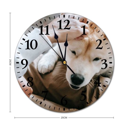 yanfind Fashion PVC Wall Clock Adorable Affection Akita Anonymous Beg Friend Care Caress Casual Mute Suitable Kitchen Bedroom Decorate Living Room