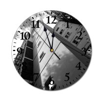 yanfind Fashion PVC Wall Clock Architectural Design Architecture Building Clouds Exterior Glass Items High Shot Mute Suitable Kitchen Bedroom Decorate Living Room