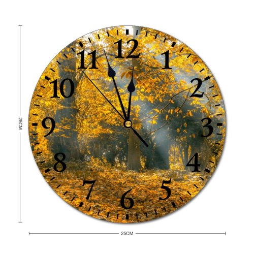 yanfind Fashion PVC Wall Clock Autumn Leaves Branch Colorful Countryside Daylight Fall Forest Golden Ground Growth Landscape Mute Suitable Kitchen Bedroom Decorate Living Room