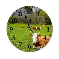 yanfind Fashion PVC Wall Clock Breathtaking Calm Cattle Cliff Countryside Cow Daylight Daytime Farmland Field Flora Grass Mute Suitable Kitchen Bedroom Decorate Living Room