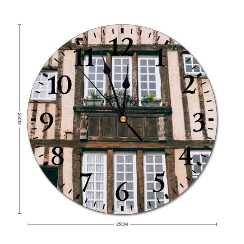 yanfind Fashion PVC Wall Clock Aged Architecture Backdrop Botany Building City Construction Space Daylight Decorative Exterior Facade Mute Suitable Kitchen Bedroom Decorate Living Room