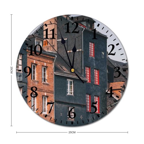 yanfind Fashion PVC Wall Clock Accommodation Aged Ancient Architecture Brick Wall Building Calm City Cloudy Design District Mute Suitable Kitchen Bedroom Decorate Living Room