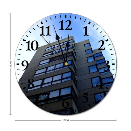 yanfind Fashion PVC Wall Clock Architectural Design Architecture Building City Contemporary Downtown Facade Futuristic Glass Items Mute Suitable Kitchen Bedroom Decorate Living Room