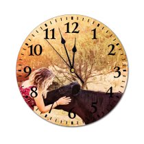 yanfind Fashion PVC Wall Clock Beautiful Cow Daylight Farm Female Field Girl Grass Happiness Love Pretty Tree Mute Suitable Kitchen Bedroom Decorate Living Room