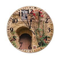 yanfind Fashion PVC Wall Clock Building Wall Architecture Travel Window Stone Traditional Arch Town Family Facade Brick Mute Suitable Kitchen Bedroom Decorate Living Room