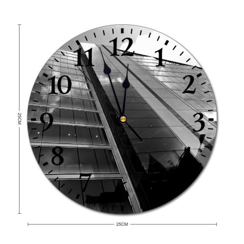 yanfind Fashion PVC Wall Clock Architectural Design Architecture Building Clouds Facade Futuristic Glass Items Shot Mute Suitable Kitchen Bedroom Decorate Living Room