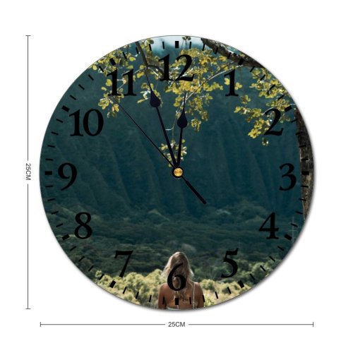 yanfind Fashion PVC Wall Clock Admire Alone Anonymous Asana Balance Calm Casual Enjoy Female Foliage Grassy Mute Suitable Kitchen Bedroom Decorate Living Room