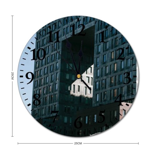 yanfind Fashion PVC Wall Clock Accommodation Apartment Block Sky Building Center Central City Commerce Community Complex Condominium Mute Suitable Kitchen Bedroom Decorate Living Room